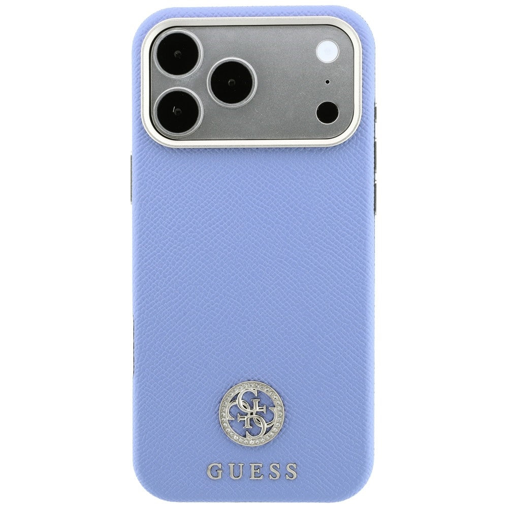 Custodia MagSafe per Apple iPhone 18 Pro / 17 Pro, Guess, Logo Rotondo con Strass Granulato, Blu