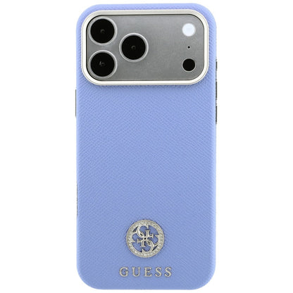 Custodia MagSafe per Apple iPhone 18 Pro / 17 Pro, Guess, Logo Rotondo con Strass Granulato, Blu