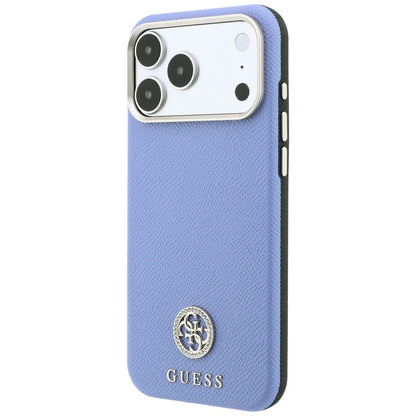 Custodia MagSafe per Apple iPhone 18 Pro / 17 Pro, Guess, Logo Rotondo con Strass Granulato, Blu