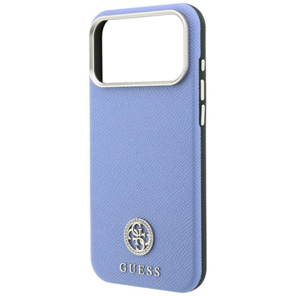 Custodia MagSafe per Apple iPhone 18 Pro / 17 Pro, Guess, Logo Rotondo con Strass Granulato, Blu