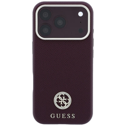 Custodia MagSafe per Apple iPhone 18 Pro / 17 Pro, Guess, Logo Rotondo con Strass Granulato, Vinaccia