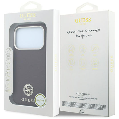 Custodia MagSafe per Apple iPhone 18 Pro / 17 Pro, Guess, Logo Rotondo con Strass Granulato, Vinaccia