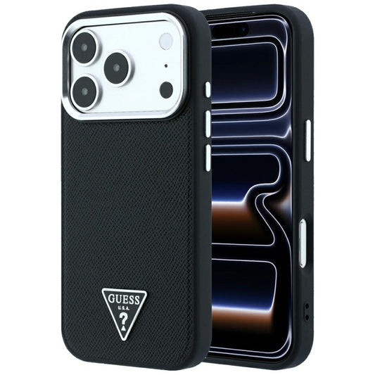 Custodia MagSafe per Apple iPhone 18 Pro / 17 Pro, Guess, Logo Triangolo Granulato, Nera