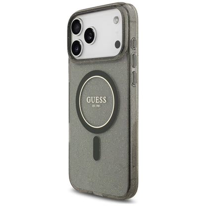 Custodia MagSafe per Apple iPhone 18 Pro / 17 Pro, Guess, IML Glitter with Pearl Strap, nera