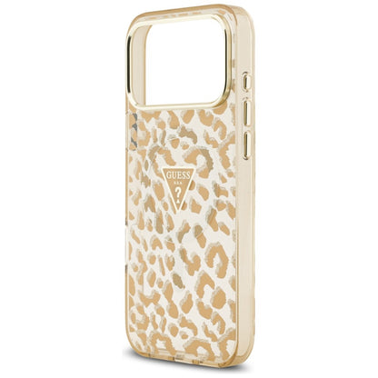 Custodia MagSafe per Apple iPhone 18 Pro / 17 Pro, Guess, Logo Triangolo Leopardo Glitter, Marrone