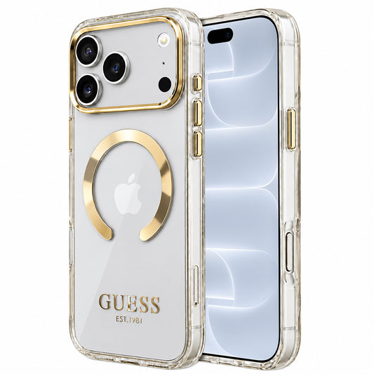 Custodia MagSafe per Apple iPhone 18 Pro / 17 Pro, Guess, Metal Outline, Dorata