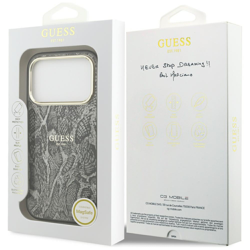 MagSafe Case for Apple iPhone 18 Pro / 17 Pro, Guess, Python Pattern, Black