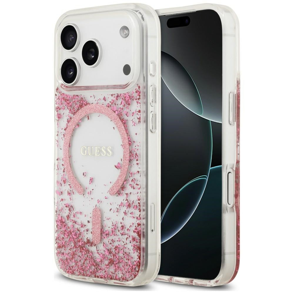 Custodia MagSafe per Apple iPhone 18 Pro / 17 Pro, Guess, Fondo in Resina Glitter, Rosa
