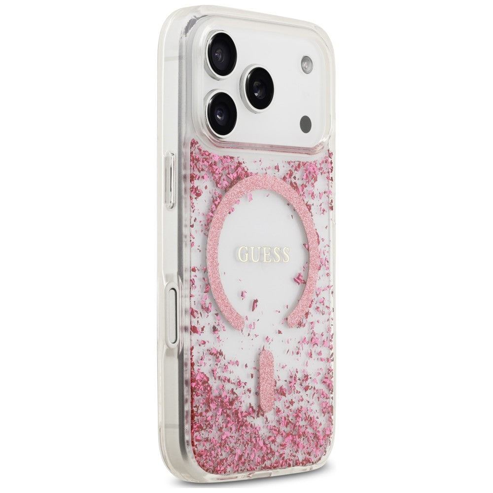 Custodia MagSafe per Apple iPhone 18 Pro / 17 Pro, Guess, Fondo in Resina Glitter, Rosa