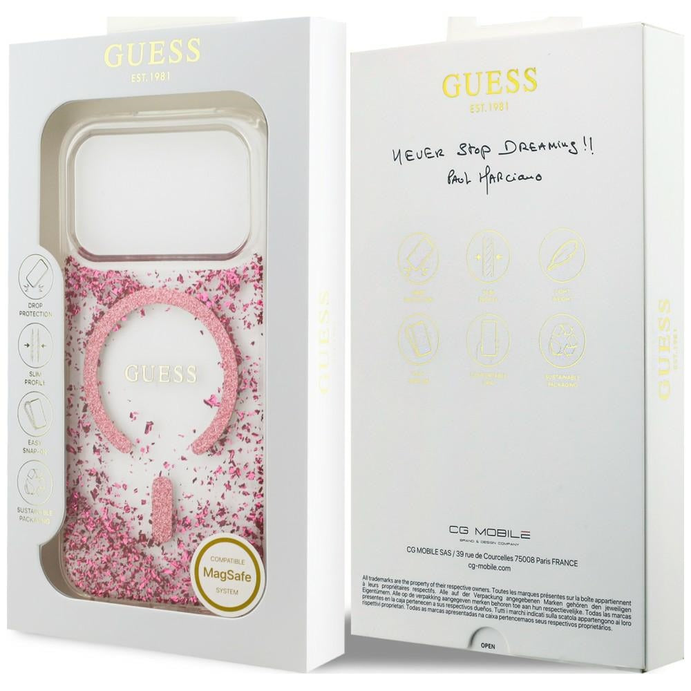 Custodia MagSafe per Apple iPhone 18 Pro / 17 Pro, Guess, Fondo in Resina Glitter, Rosa