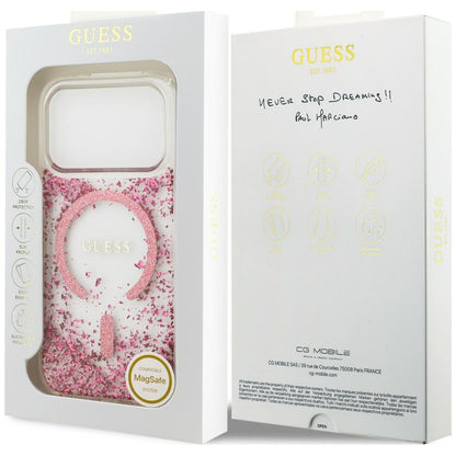 Custodia MagSafe per Apple iPhone 18 Pro / 17 Pro, Guess, Fondo in Resina Glitter, Rosa