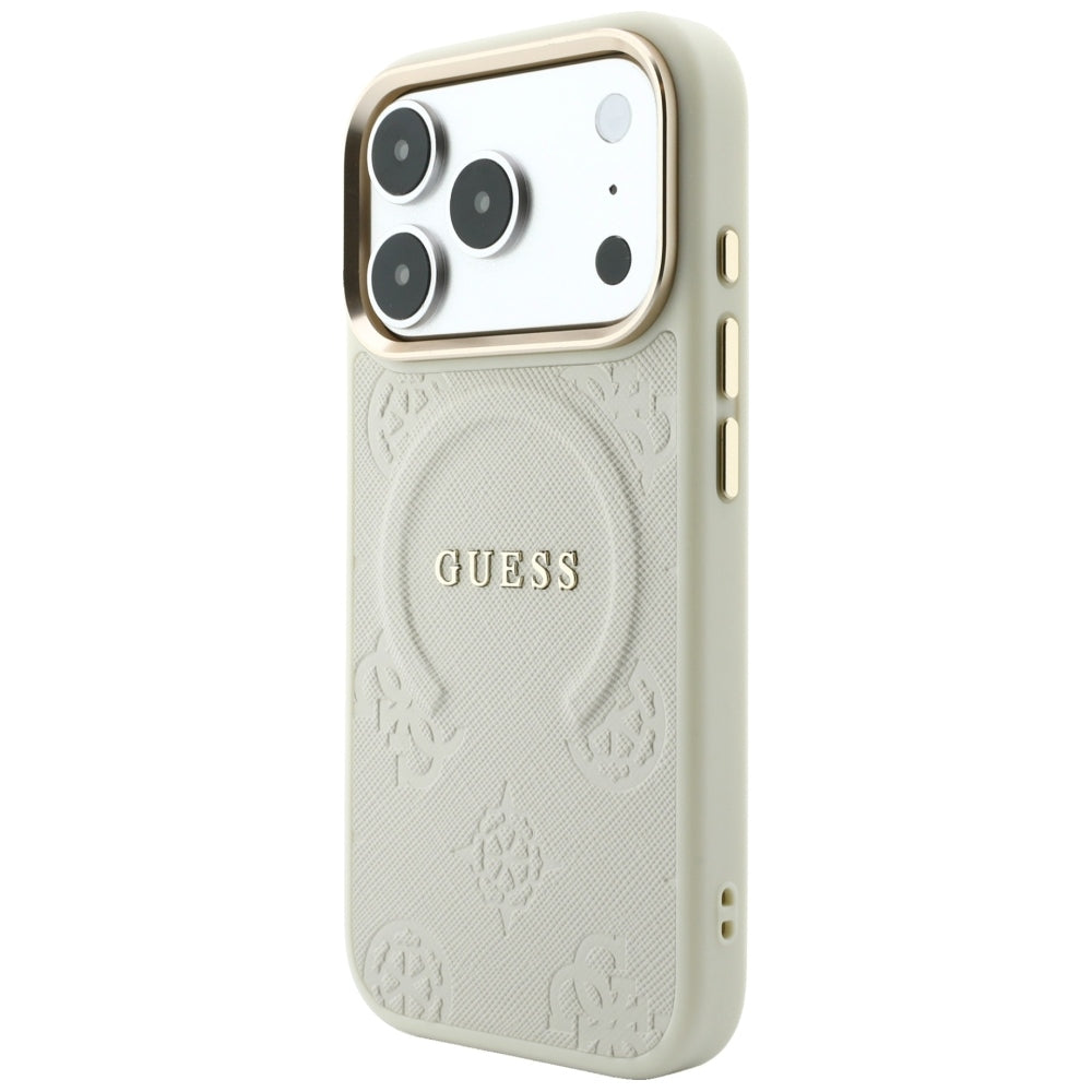 Custodia MagSafe per Apple iPhone 18 Pro / 17 Pro, Guess, Saffiano Peony Ring, Beige
