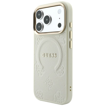 Custodia MagSafe per Apple iPhone 18 Pro / 17 Pro, Guess, Saffiano Peony Ring, Beige
