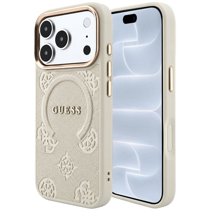 Custodia MagSafe per Apple iPhone 18 Pro / 17 Pro, Guess, Saffiano Peony Ring, Beige
