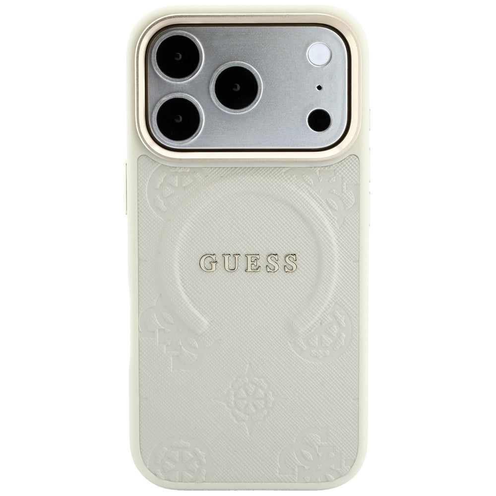 Custodia MagSafe per Apple iPhone 18 Pro / 17 Pro, Guess, Saffiano Peony Ring, Beige