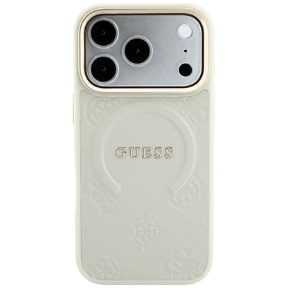 Custodia MagSafe per Apple iPhone 18 Pro / 17 Pro, Guess, Saffiano Peony Ring, Beige
