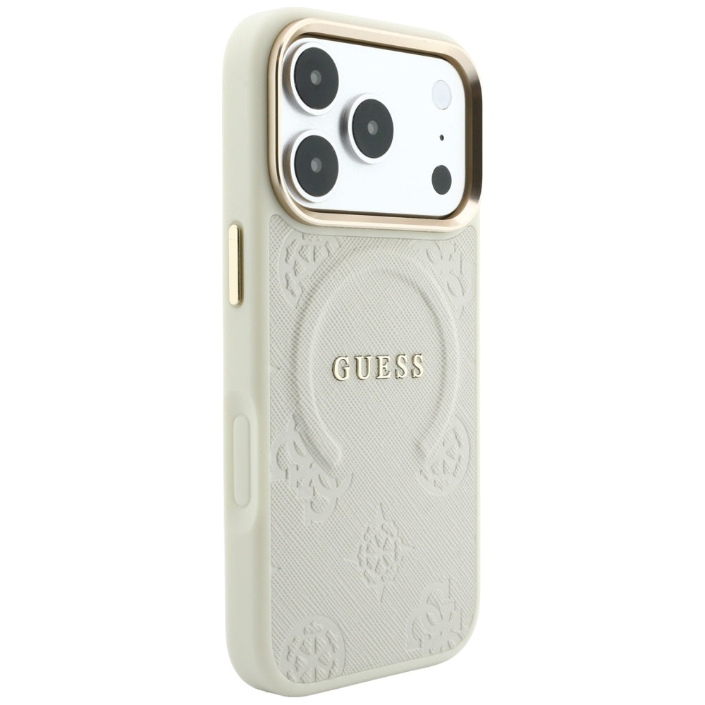 Custodia MagSafe per Apple iPhone 18 Pro / 17 Pro, Guess, Saffiano Peony Ring, Beige