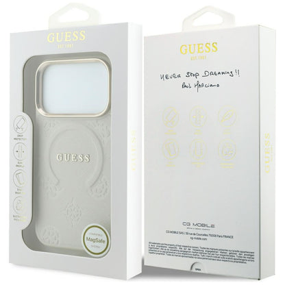 Custodia MagSafe per Apple iPhone 18 Pro / 17 Pro, Guess, Saffiano Peony Ring, Beige