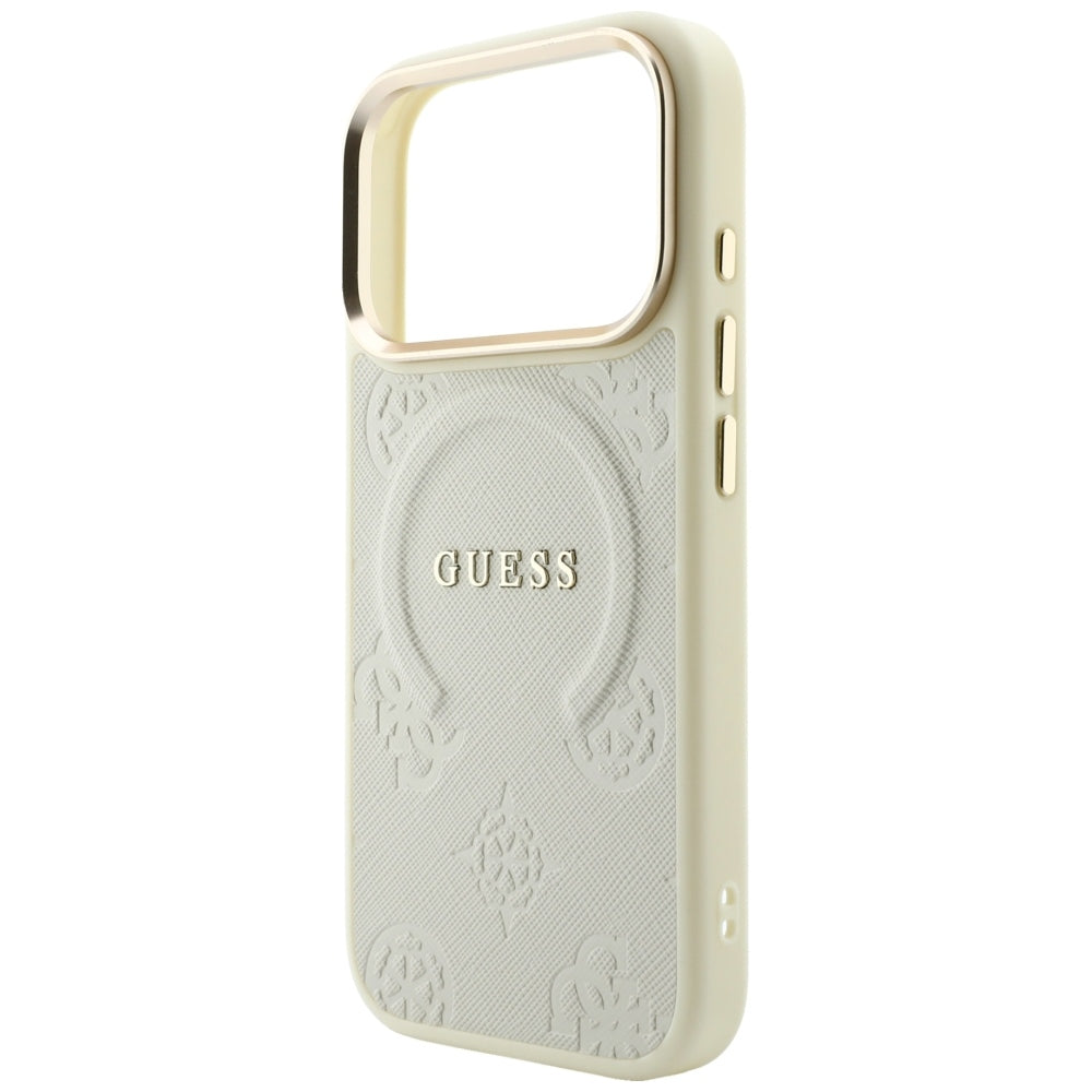 Custodia MagSafe per Apple iPhone 18 Pro / 17 Pro, Guess, Saffiano Peony Ring, Beige