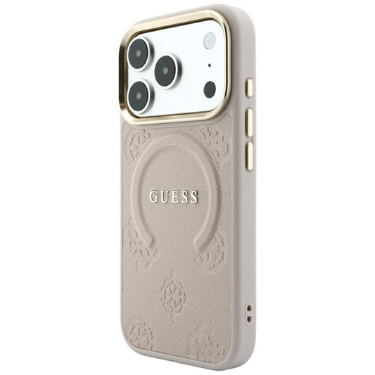 Custodia MagSafe per Apple iPhone 18 Pro / 17 Pro, Guess, Saffiano Peony Ring, Rosa