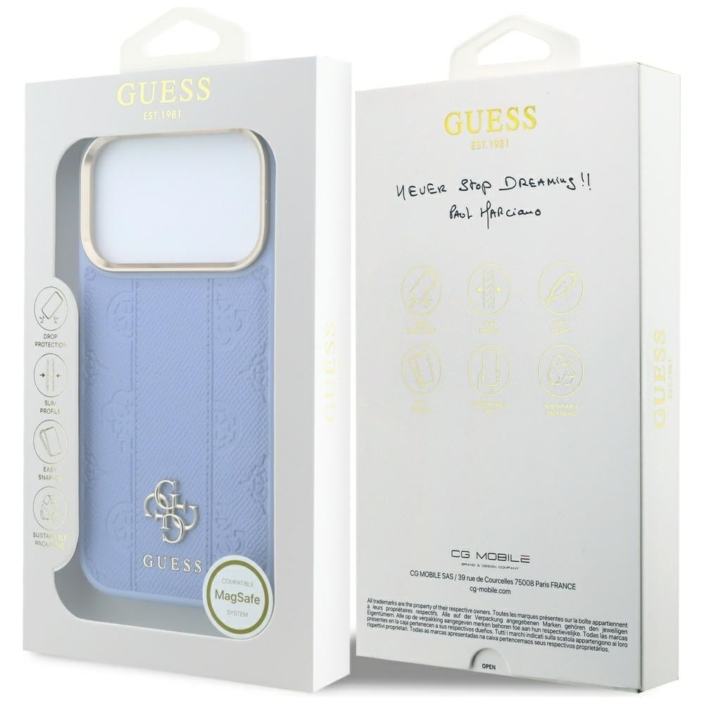 Custodia MagSafe per Apple iPhone 18 Pro / 17 Pro, Guess, Stripe Peony 4G, Blu