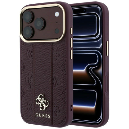 Custodia MagSafe per Apple iPhone 18 Pro / 17 Pro, Guess, Stripe Peony 4G, Vinaccia