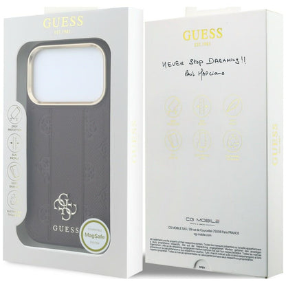 Custodia MagSafe per Apple iPhone 18 Pro / 17 Pro, Guess, Stripe Peony 4G, Vinaccia