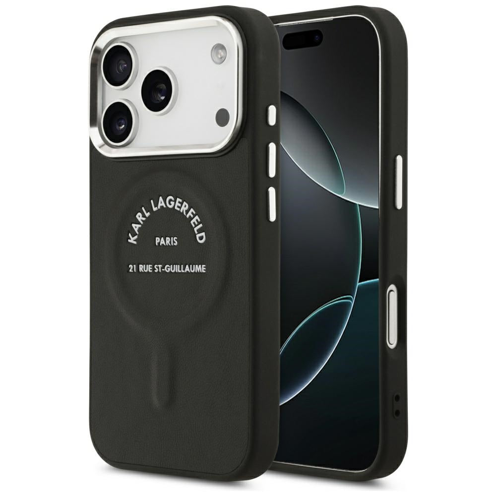 Custodia MagSafe per Apple iPhone 18 Pro / 17 Pro, Karl Lagerfeld, EMB. Anello con logo Karl RSG, Nero