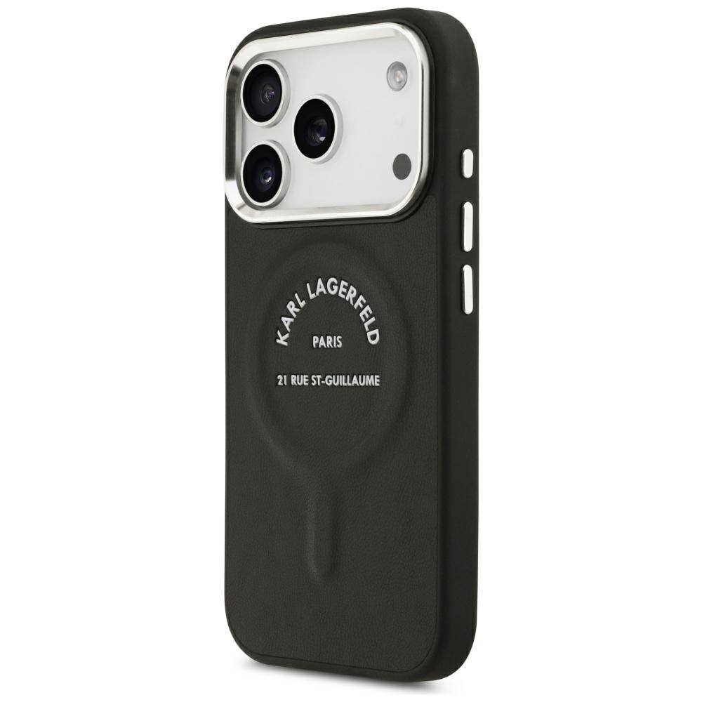 Custodia MagSafe per Apple iPhone 18 Pro / 17 Pro, Karl Lagerfeld, EMB. Anello con logo Karl RSG, Nero
