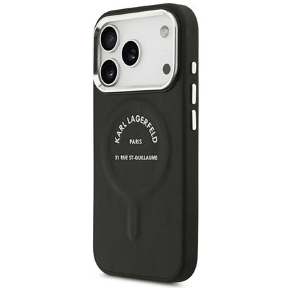 Custodia MagSafe per Apple iPhone 18 Pro / 17 Pro, Karl Lagerfeld, EMB. Anello con logo Karl RSG, Nero