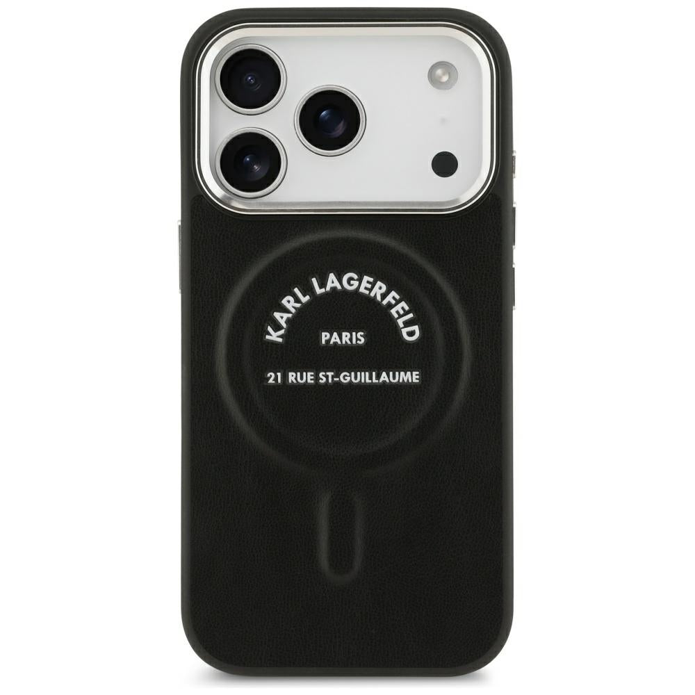 Custodia MagSafe per Apple iPhone 18 Pro / 17 Pro, Karl Lagerfeld, EMB. Anello con logo Karl RSG, Nero