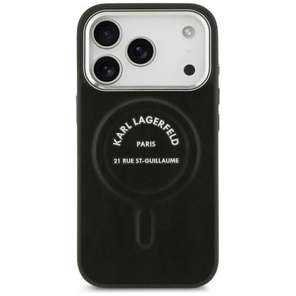 Custodia MagSafe per Apple iPhone 18 Pro / 17 Pro, Karl Lagerfeld, EMB. Anello con logo Karl RSG, Nero