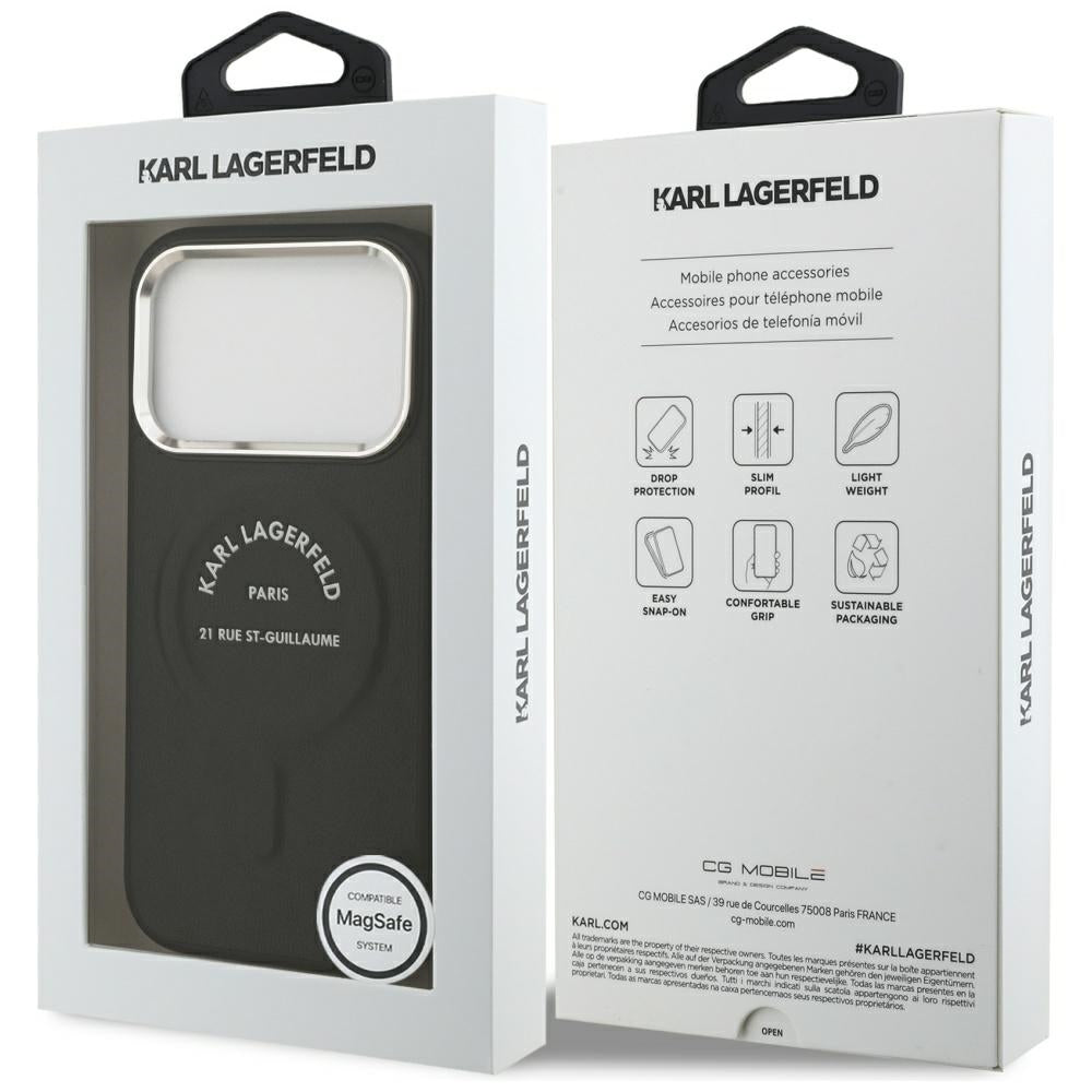 Custodia MagSafe per Apple iPhone 18 Pro / 17 Pro, Karl Lagerfeld, EMB. Anello con logo Karl RSG, Nero