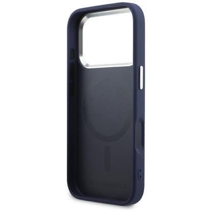 Custodia MagSafe per Apple iPhone 18 Pro / 17 Pro, Karl Lagerfeld, Embossed Open Ring RSG Logo, blu.