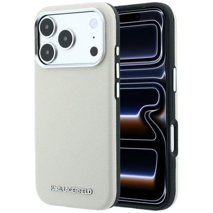 Custodia MagSafe per Apple iPhone 18 Pro / 17 Pro, Karl Lagerfeld, Logo Allungato Granulato, Beige
