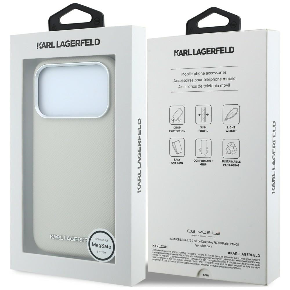 Custodia MagSafe per Apple iPhone 18 Pro / 17 Pro, Karl Lagerfeld, Logo Allungato Granulato, Beige
