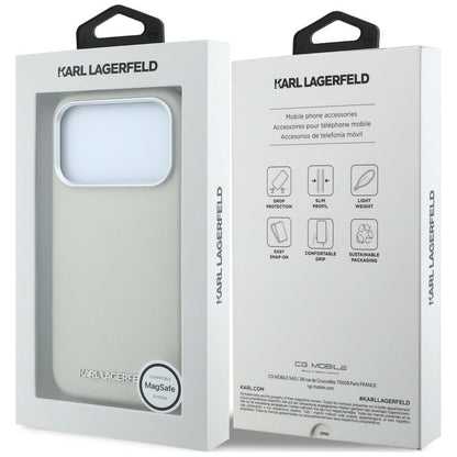 Custodia MagSafe per Apple iPhone 18 Pro / 17 Pro, Karl Lagerfeld, Logo Allungato Granulato, Beige