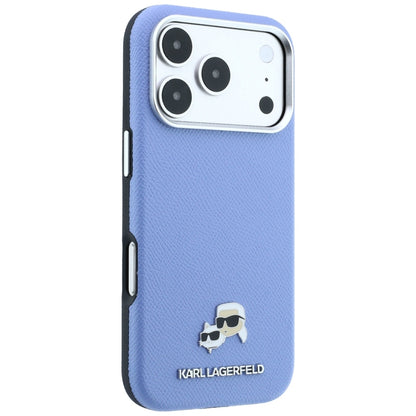 MagSafe Case for Apple iPhone 18 Pro / 17 Pro, Karl Lagerfeld, Grained Karl & Choupette Head's Metal, Blue