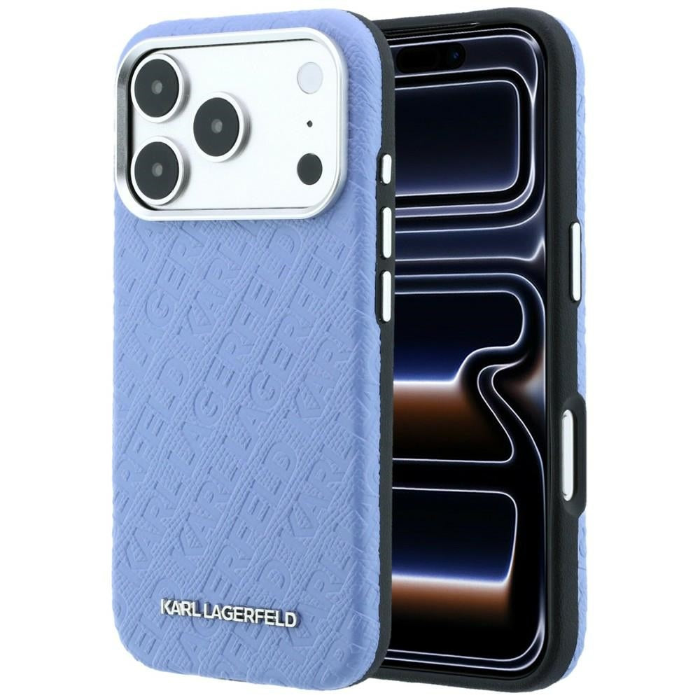 Custodia MagSafe per Apple iPhone 18 Pro / 17 Pro, Karl Lagerfeld, Logo in Metallo Granulato, Blu