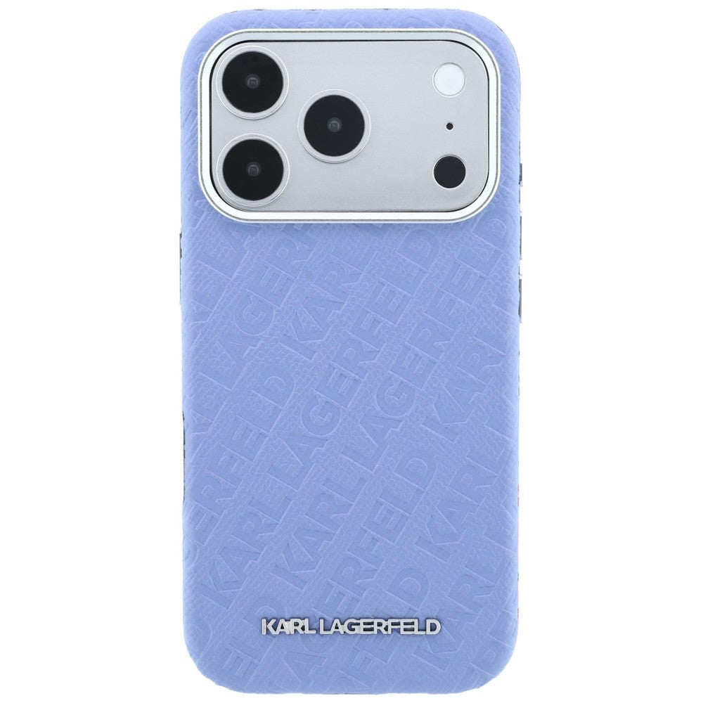 Custodia MagSafe per Apple iPhone 18 Pro / 17 Pro, Karl Lagerfeld, Logo in Metallo Granulato, Blu