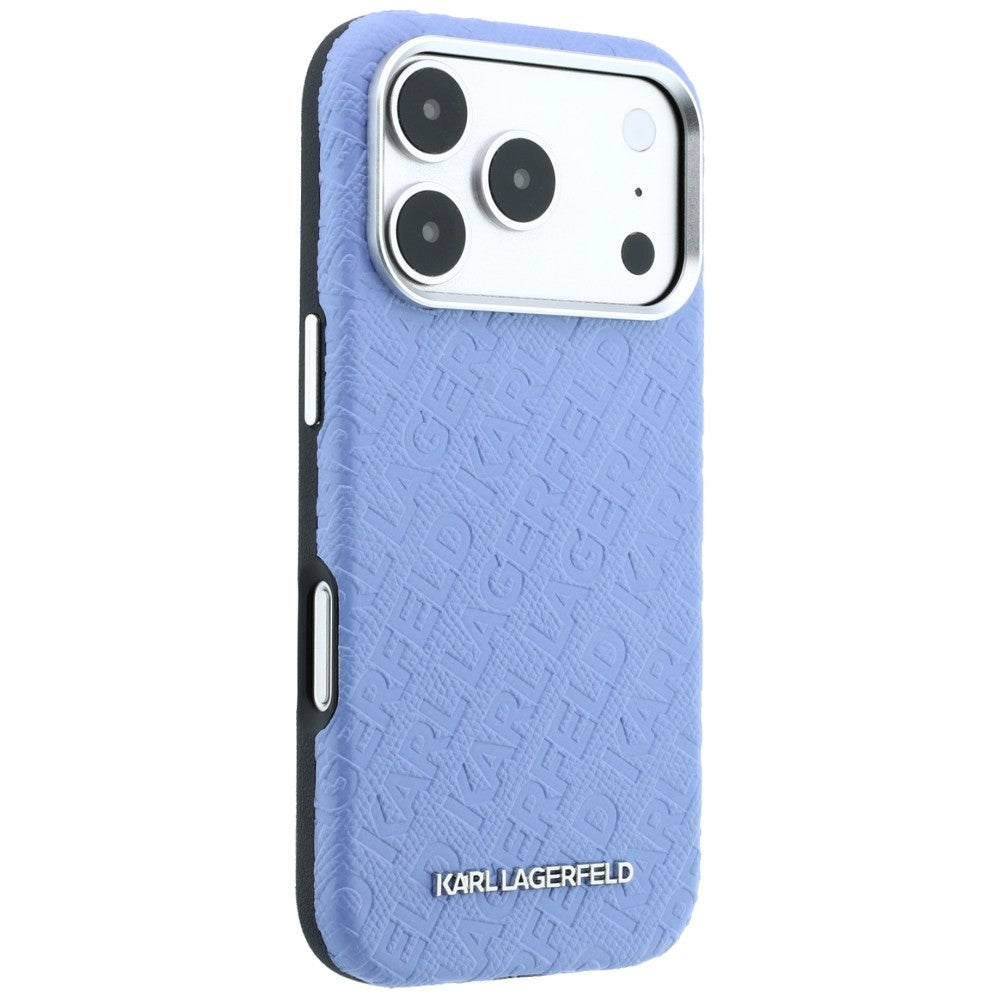 Custodia MagSafe per Apple iPhone 18 Pro / 17 Pro, Karl Lagerfeld, Logo in Metallo Granulato, Blu