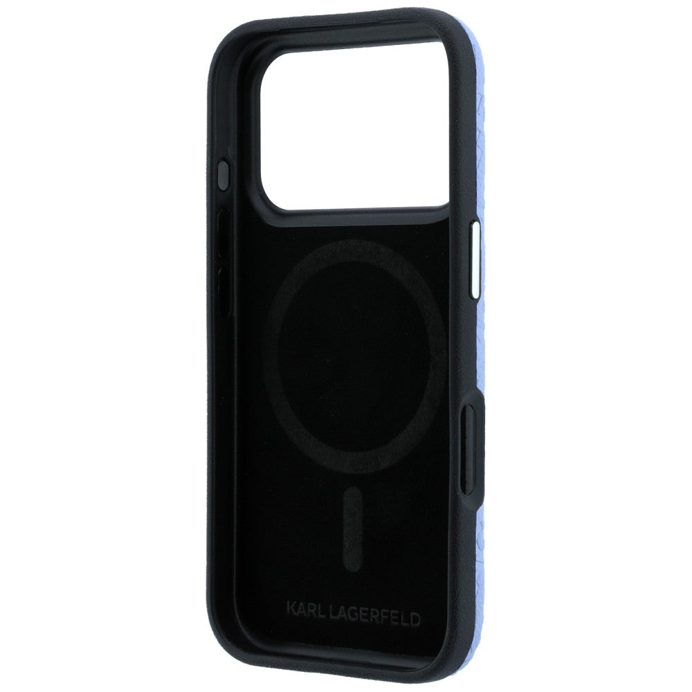 Custodia MagSafe per Apple iPhone 18 Pro / 17 Pro, Karl Lagerfeld, Logo in Metallo Granulato, Blu