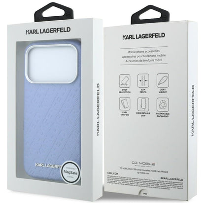 Custodia MagSafe per Apple iPhone 18 Pro / 17 Pro, Karl Lagerfeld, Logo in Metallo Granulato, Blu