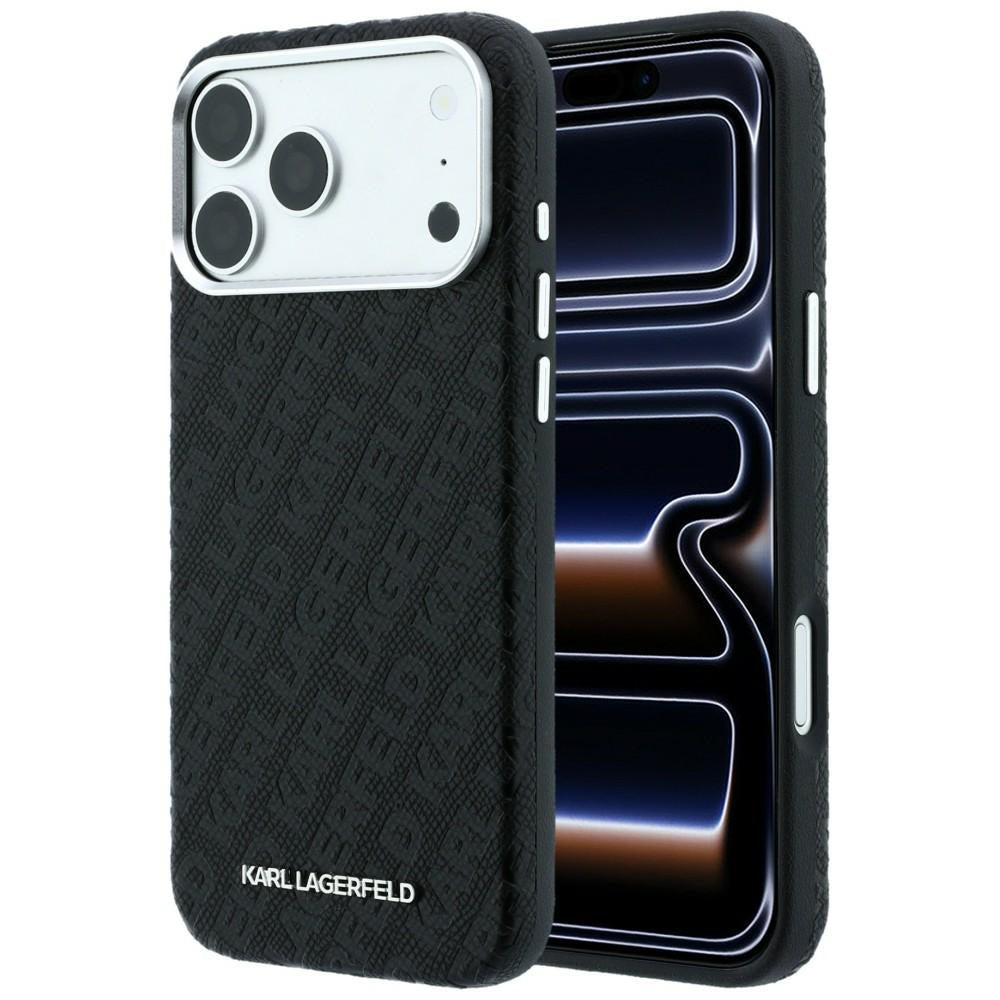 Custodia MagSafe per Apple iPhone 18 Pro / 17 Pro, Karl Lagerfeld, Logo in Metallo Granulato, Nera