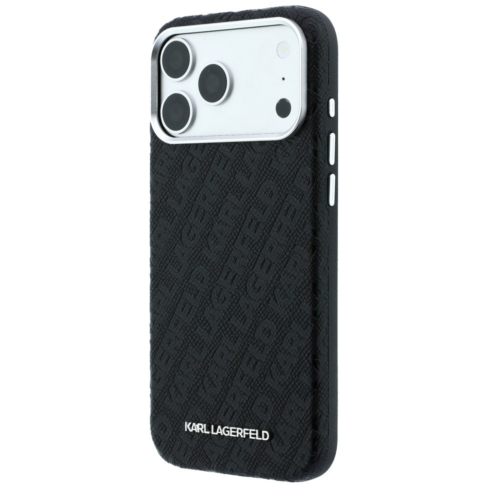 Custodia MagSafe per Apple iPhone 18 Pro / 17 Pro, Karl Lagerfeld, Logo in Metallo Granulato, Nera