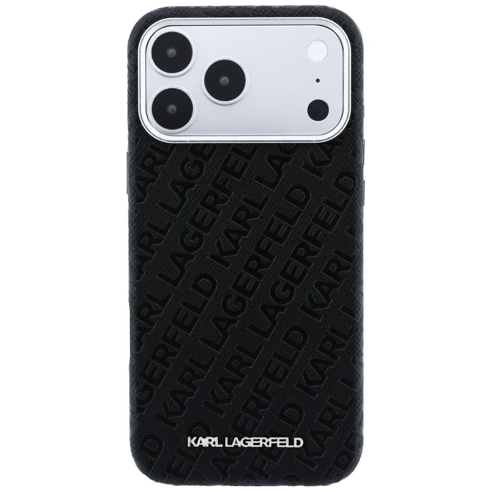Custodia MagSafe per Apple iPhone 18 Pro / 17 Pro, Karl Lagerfeld, Logo in Metallo Granulato, Nera