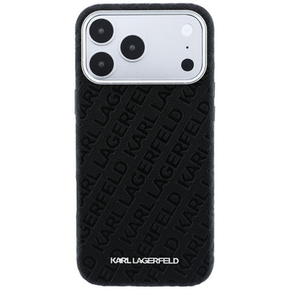 Custodia MagSafe per Apple iPhone 18 Pro / 17 Pro, Karl Lagerfeld, Logo in Metallo Granulato, Nera