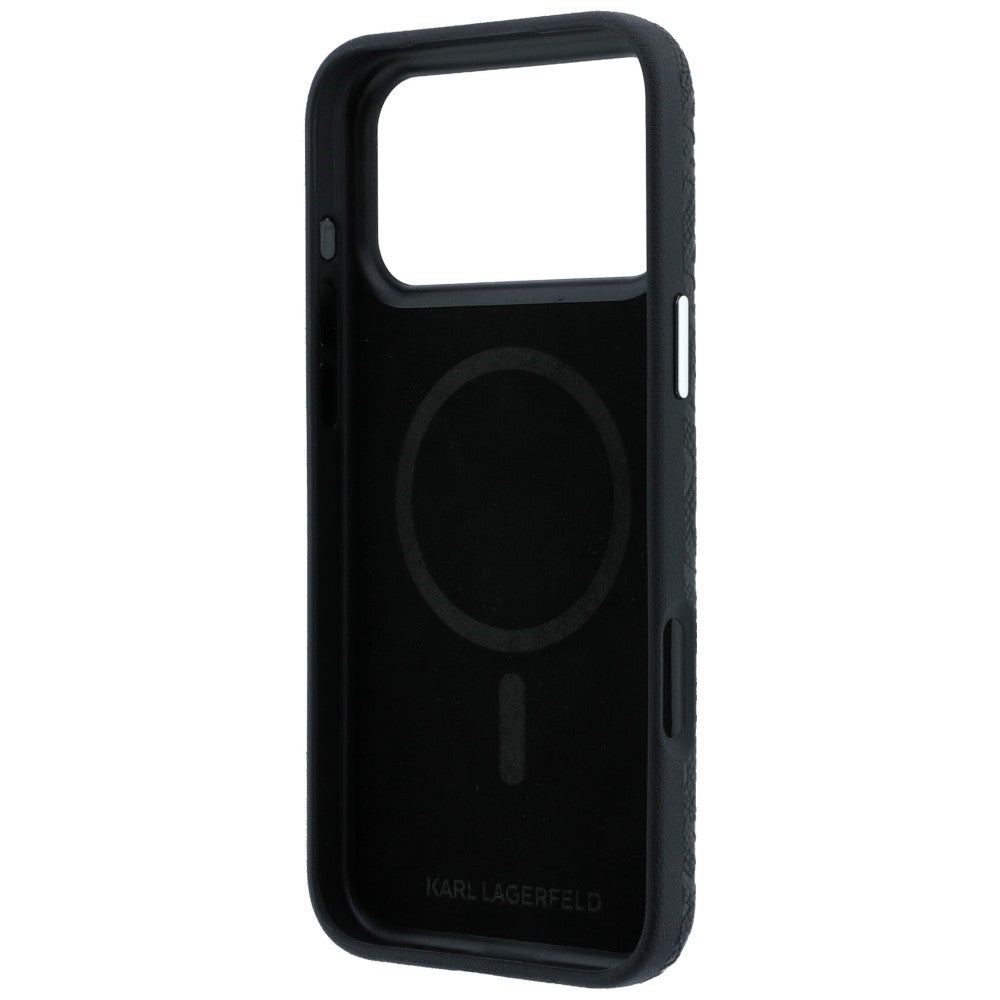 Custodia MagSafe per Apple iPhone 18 Pro / 17 Pro, Karl Lagerfeld, Logo in Metallo Granulato, Nera
