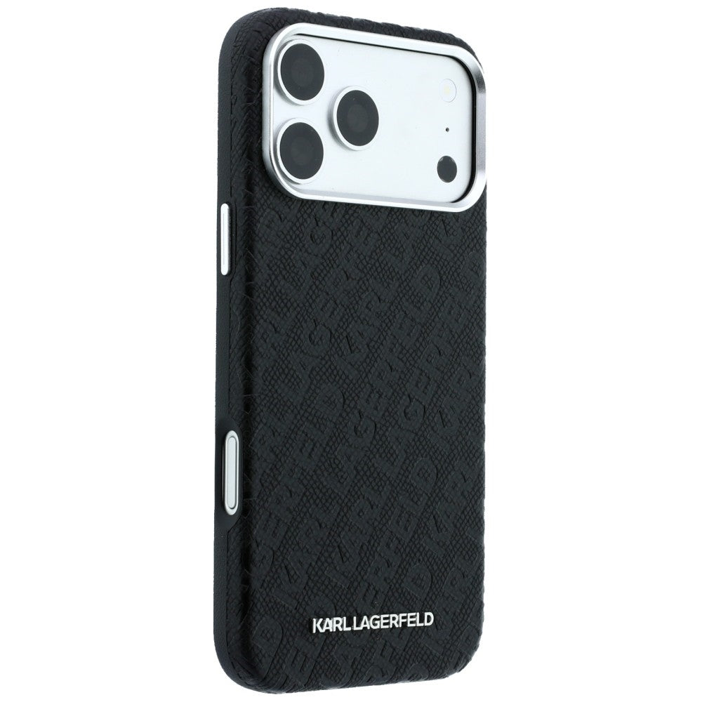 Custodia MagSafe per Apple iPhone 18 Pro / 17 Pro, Karl Lagerfeld, Logo in Metallo Granulato, Nera