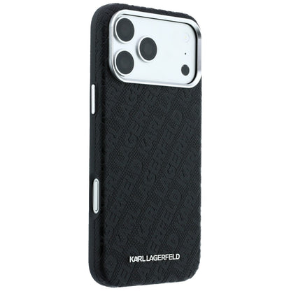 Custodia MagSafe per Apple iPhone 18 Pro / 17 Pro, Karl Lagerfeld, Logo in Metallo Granulato, Nera
